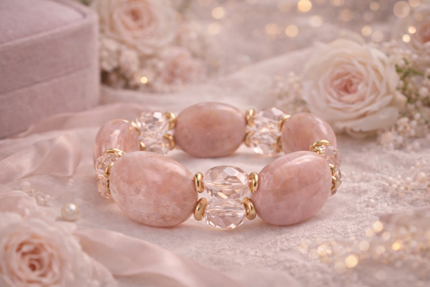 Armband Stretch Altrosa Marmor- Look Stylisch Modern Nickelfrei Romantisch Yehwang