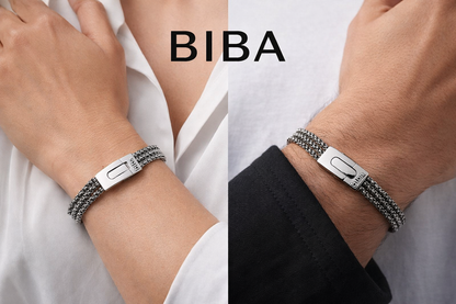 Armband Antik Silberfarben Dreifachkette mit Magnetverschluss Unisex Biba