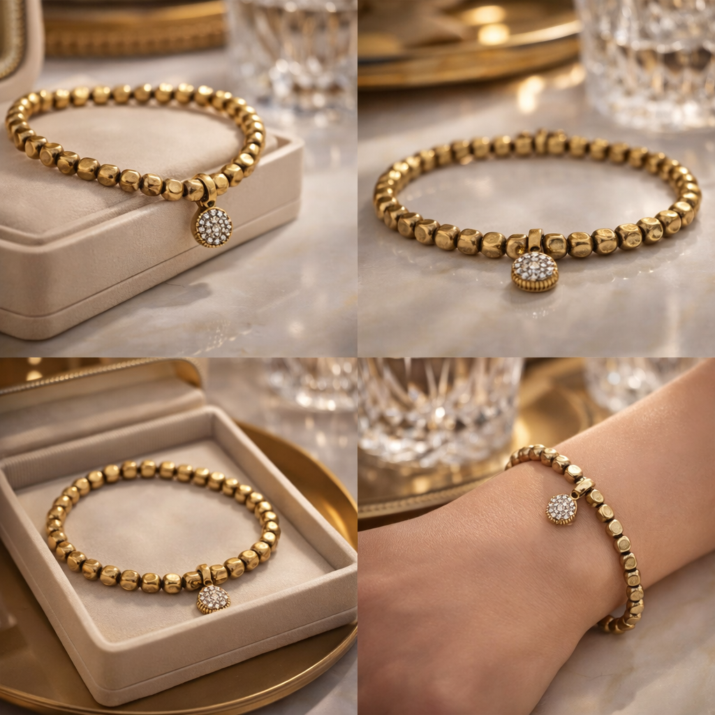 Armband Kupfergold mit Strass-Anhänger Tropfenform Trend Nickelfrei Biba