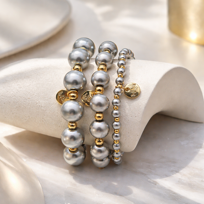 Armband elastisch Silbergrau mit Goldfarben in 3 Größen Trend Sommer Biba