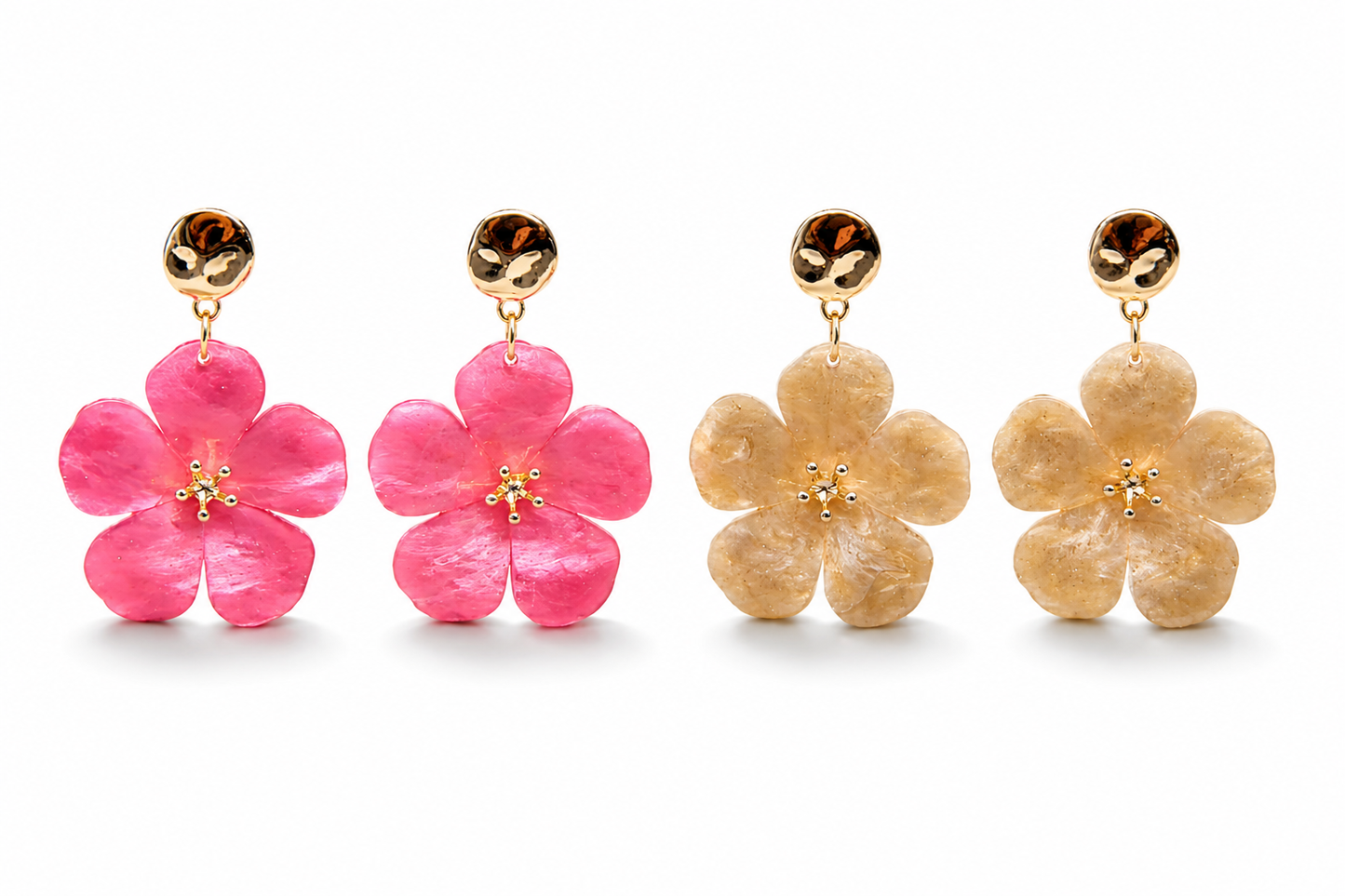 Ohrringe Ohrhänger Nickelfrei Blume Glitzereffekt Vanille und Rosapink Sweet7
