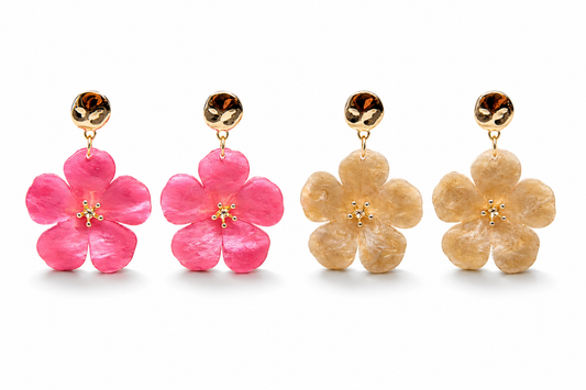 Ohrringe Ohrhänger Nickelfrei Blume Glitzereffekt Vanille und Rosapink Sweet7