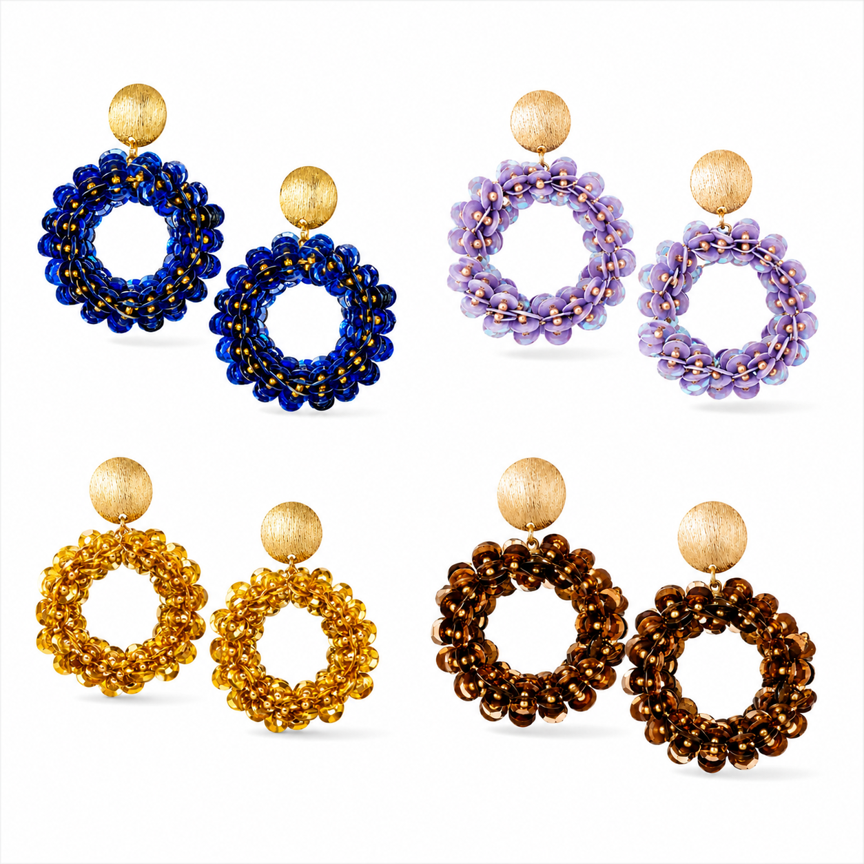 Ohrhänger Pailletten Blau Gold lila Kupfer nickelfrei Jeans Party Sommer Yehwang