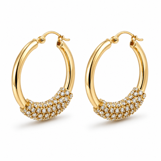 Ohrringe Creolen Goldfarben mit Strass Verzierungen Nickelfrei Michelle Bijou