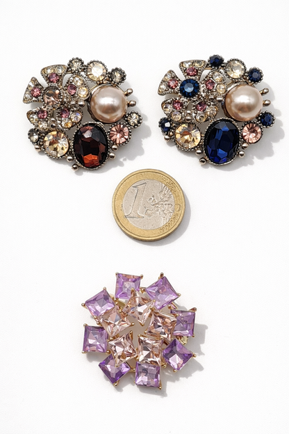 Brosche Abstrakt mit Strass Blumen Lila  Flieder Blau Bordeaux