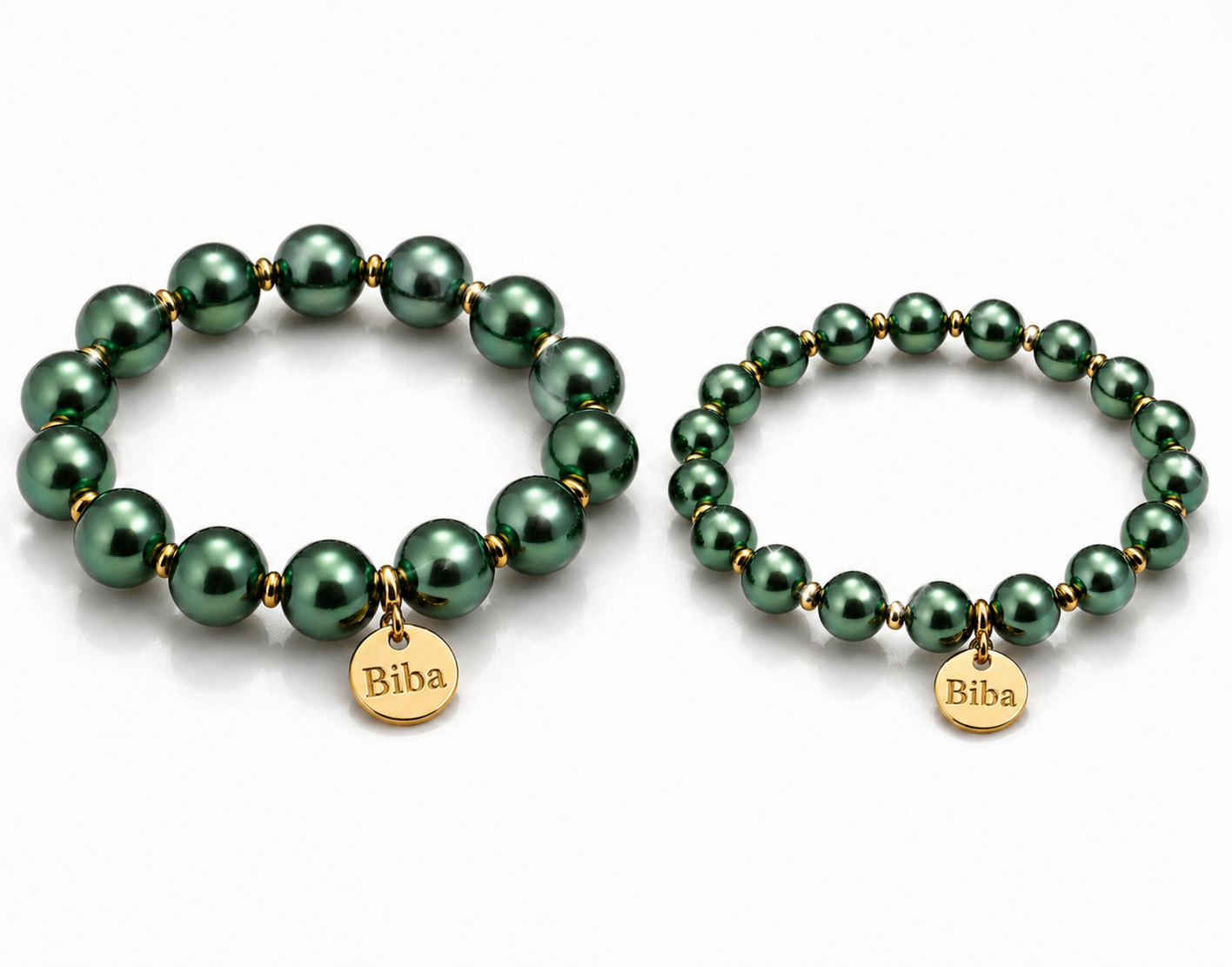 Armband elastisch Grün goldfarbene Perlen elegant Trend Sommer Biba