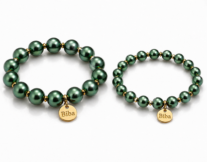 Armband elastisch Grün goldfarbene Perlen elegant Trend Sommer Biba