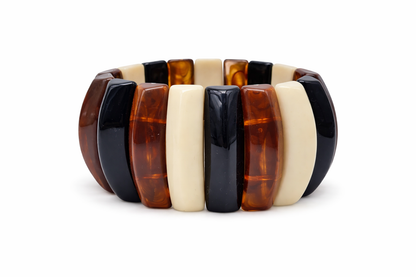 Armband elastisch Retro nickelfrei Acryl Braun schwarz creme Rauchbraun