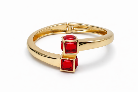 Armband Goldfarben Roter Straß Steinen nickelfrei Klapp-Armband Dipped Shop