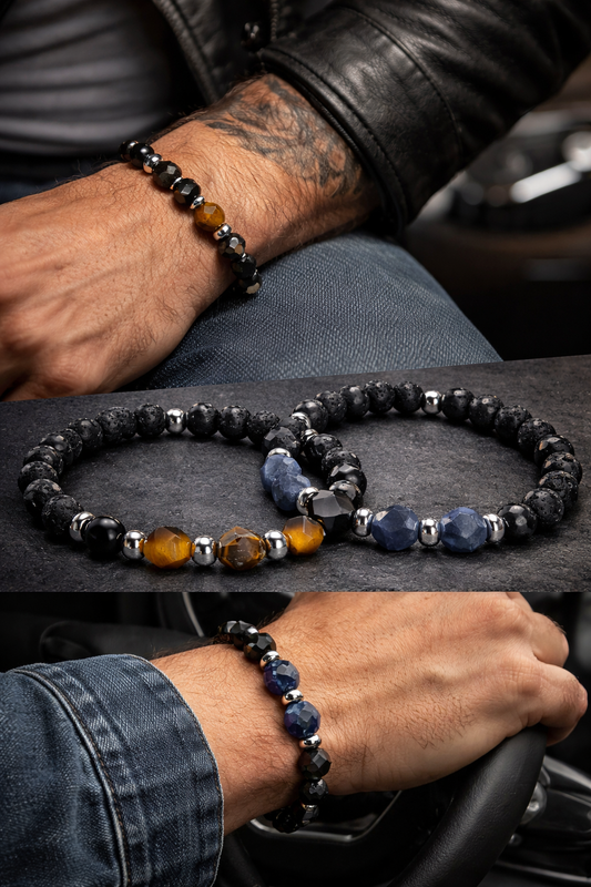 Armband Herrenarmband elastisch Perlen Schwarz-Grau oder Schwarz-Braun Yehwang