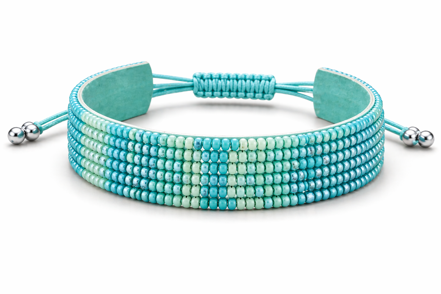 Armband Freundschaftsarmband mit Blau- Türkisen eingewebte Perlen Biba