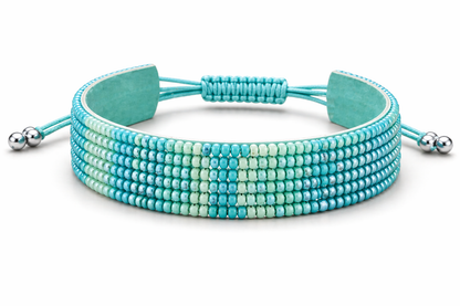 Armband Freundschaftsarmband mit Blau- Türkisen eingewebte Perlen Biba