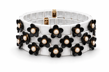 Armband Nickelfrei 3er set stretch elastisch schwarz daisy blumen froh glück geschenk Ardoné
