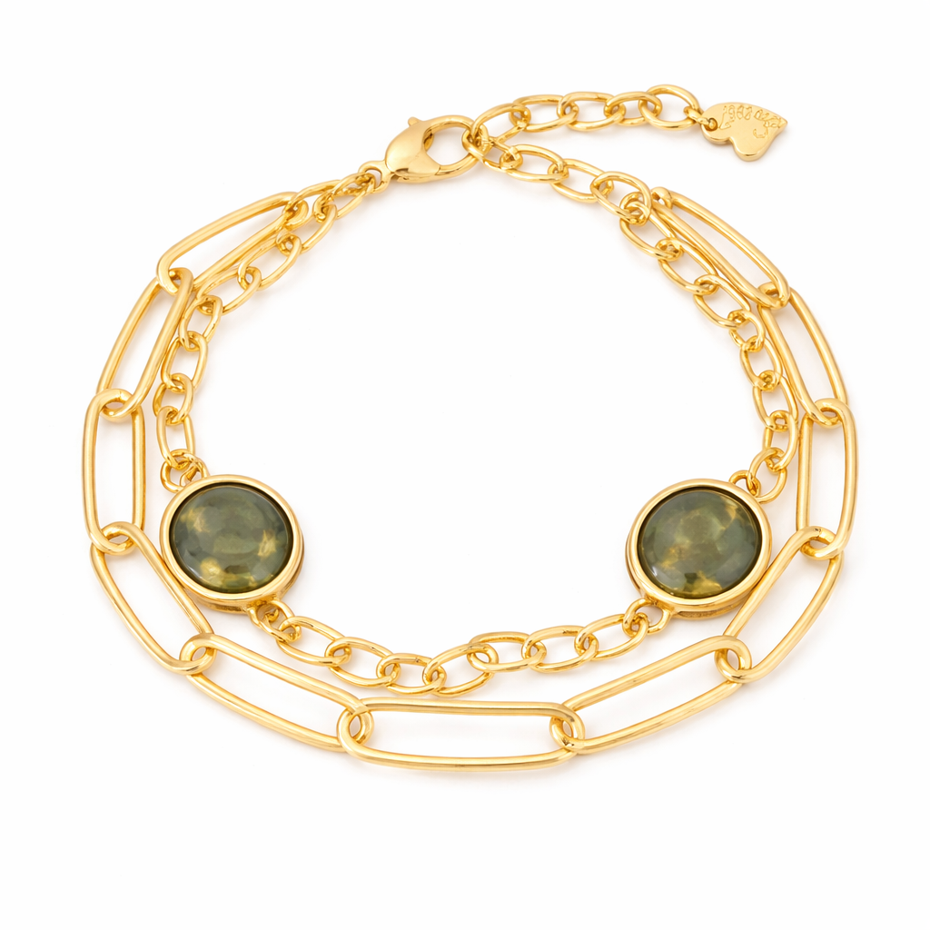 Armband Doppel Gliederarmband Gold Matt Grün 18,5 cm Nickelfrei Sweet7