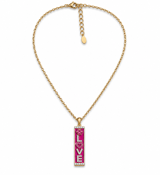 Halskette filigran Kette  Anhänger LOVE Goldfarben Pink Statement Nickelfrei Yehwang