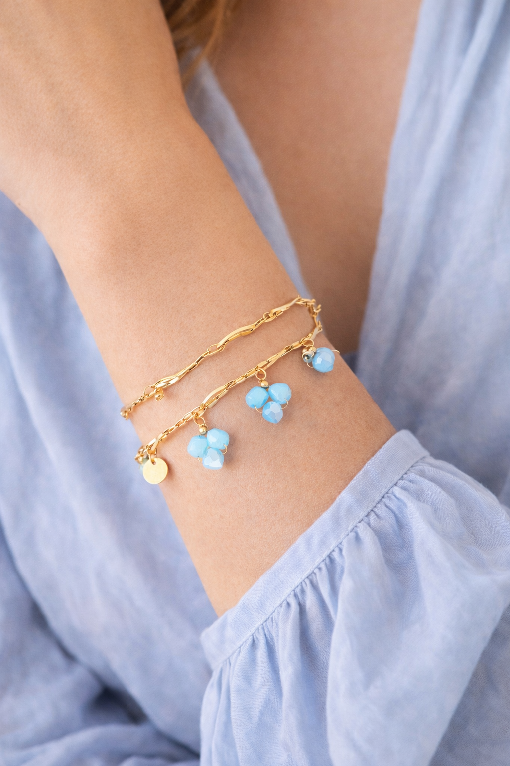 Armband Filigranes Doppelarmband Beige-Rosa Blauen Crystal Perlen Nickelfrei Yehwang