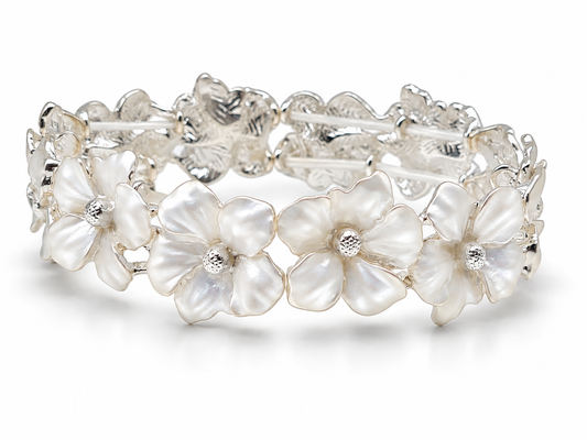 Armband Blumen Silberweiß Statement Blüten Trend Nickelfrei