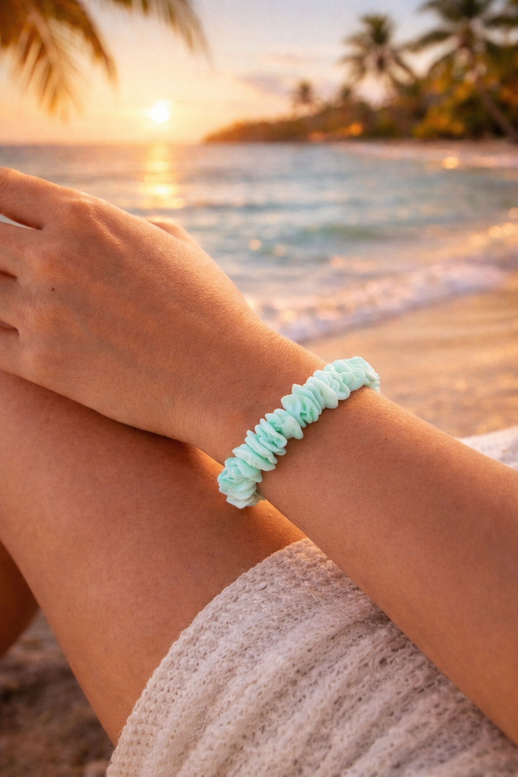 Armband Muschel Natur Meer Urlaub Strand Weiß Hellblau Yehwang Nickelfrei