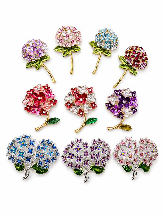 Brosche Hortensie Blau Rosa Lila Blumen Strauch Garten Herbst