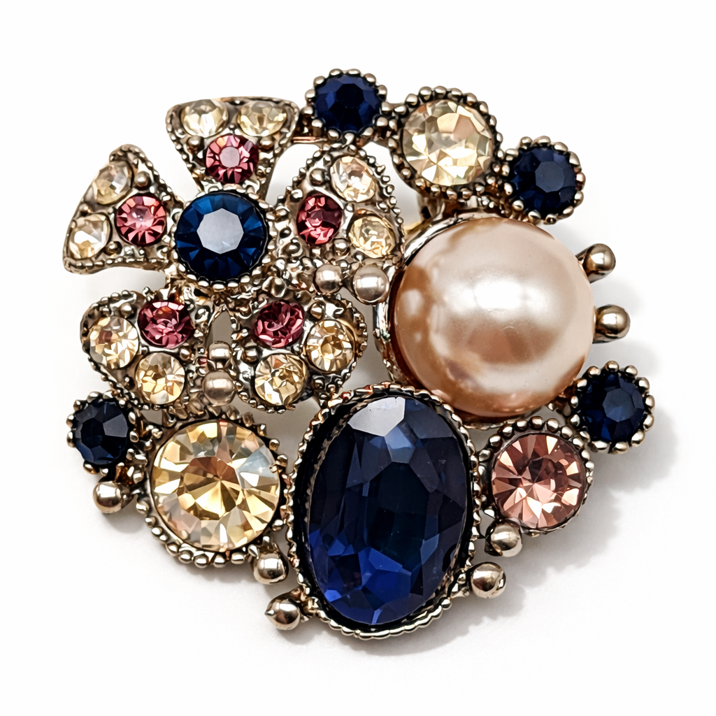 Brosche Abstrakt mit Strass Blumen Lila  Flieder Blau Bordeaux