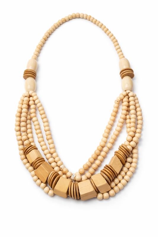 Halskette nickelfrei Holzelementen Beige neutral elegant Cosmos