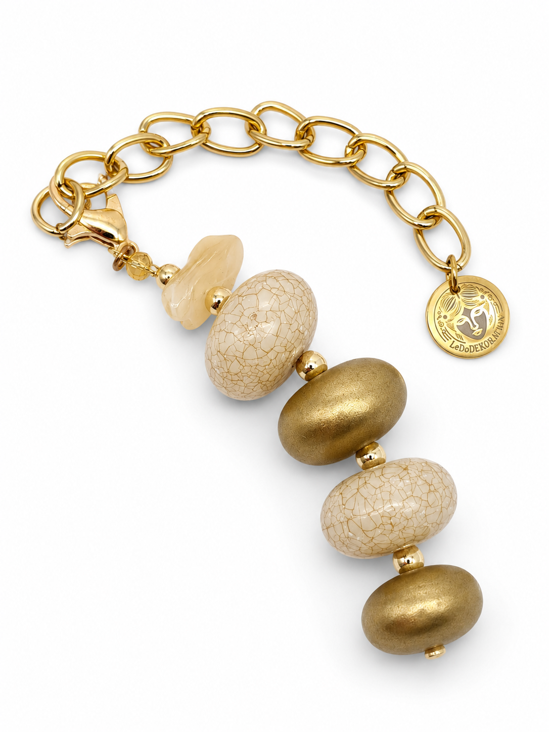 Halskette Kurzhalskette Goldfarben Beige Creme Donuts