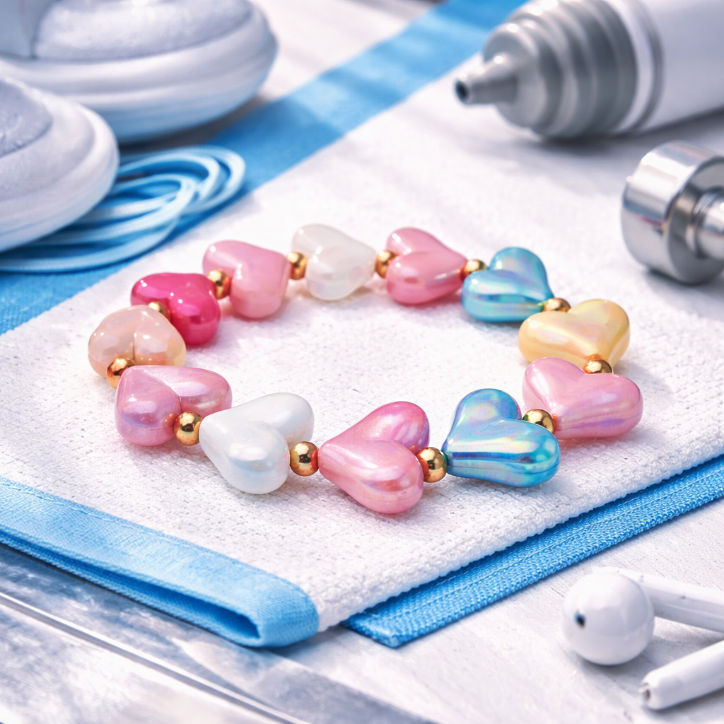 Armband elastisch Herzchen Hellblau Bunt Resin Yehwang