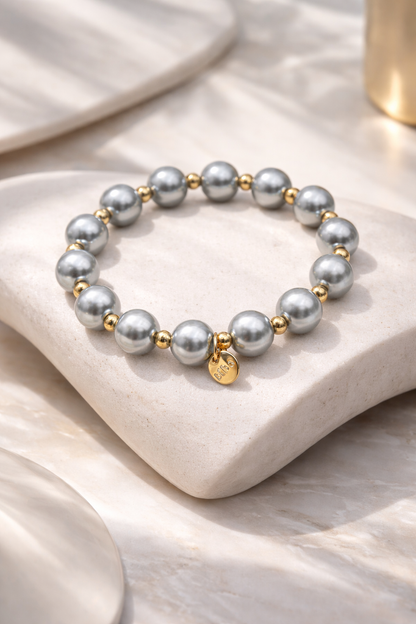 Armband elastisch Silbergrau mit Goldfarben in 3 Größen Trend Sommer Biba