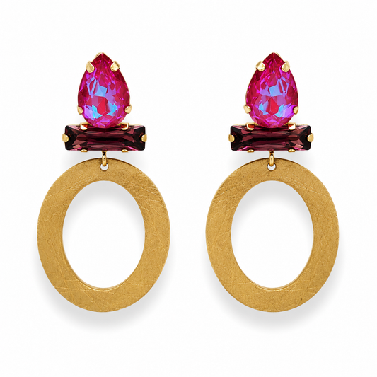 Ohrringe Ohrhänger Gold Mattfarben Pinker Strass Nickelfrei Sweet7
