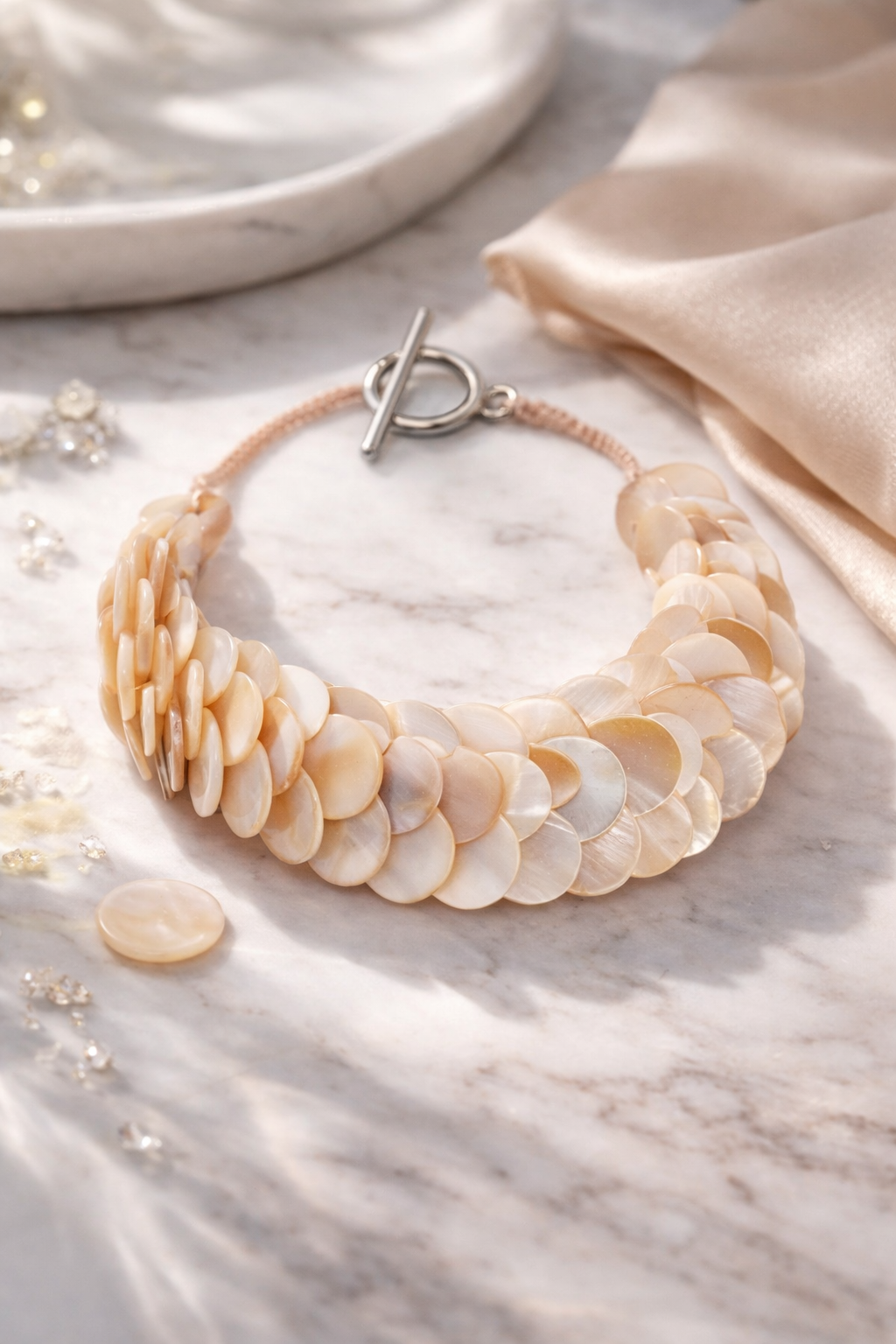 Armband Schuppen Rosa Perlmutt Außergewöhnlich Trend Sommer Cosmos