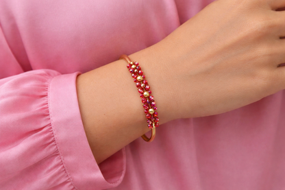 Armreif Blau Korallenrot bunte Blumen Armband Nickelfrei Yehwang