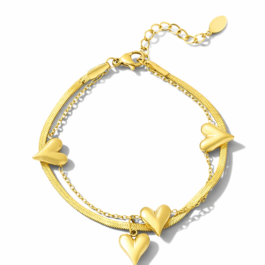 Armband Doppelarmband Herz an Herz Armband Goldfarben Liebe Romantik Yehwang