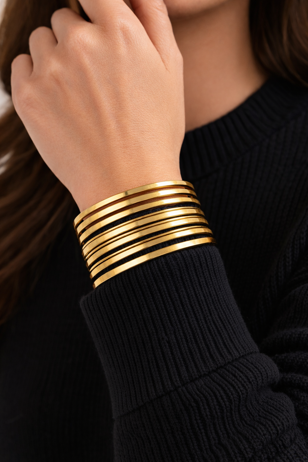 Armreif Breites Manschettenarmband Edelstahl parallelen Linien Trend Cosmos