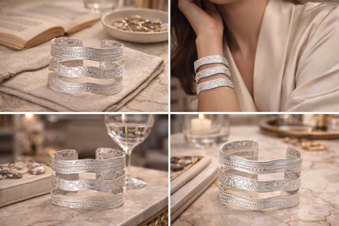 Armreif Matt Silberfarben mit unterschiedliche Reliefs Design nickelfrei Biba