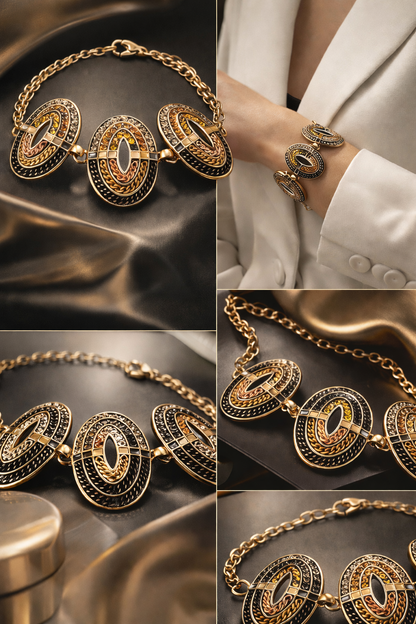 Blossom Bijoux Armband, Kristall Strass Armband, Goldfarben Schwarz, Statement