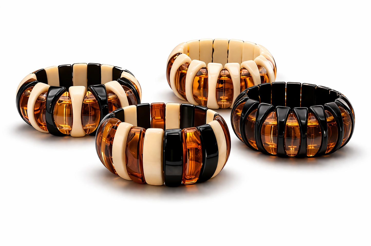 Armband elastisch Retro nickelfrei Acryl Braun schwarz creme Rauchbraun