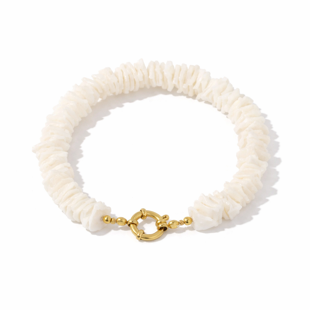 Armband Muschel Natur Meer Urlaub Strand Weiß Hellblau Yehwang Nickelfrei