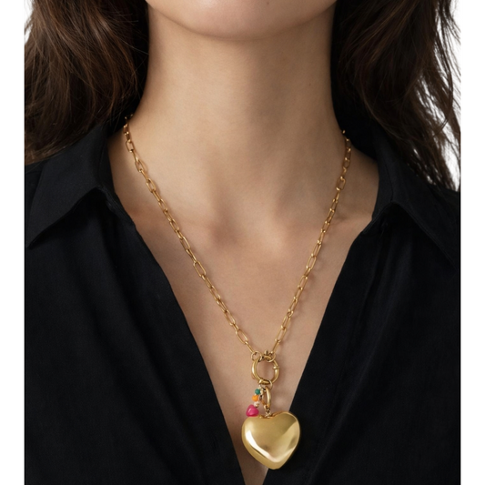Halskette Schloss  Halskette Kette mit Herzanhänger Goldfarben Nickelfrei Yehwang