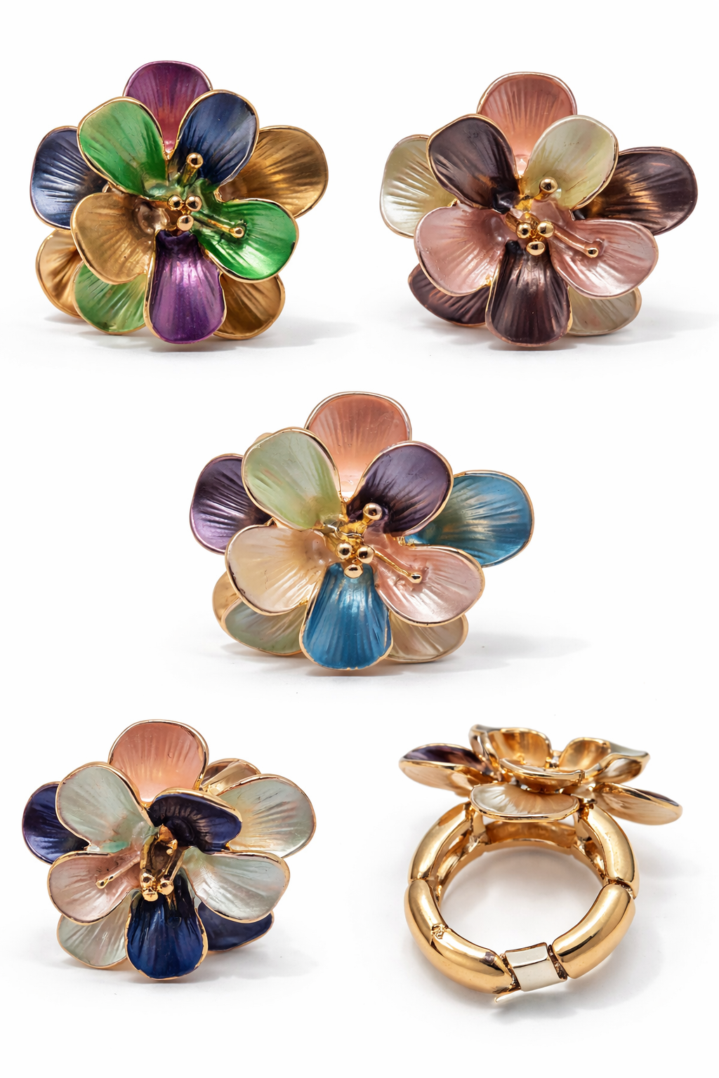 Ring Elastischer Ring Emailliertem Volant Blume Farben One-Size Amorino