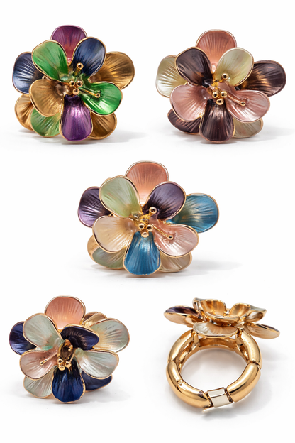 Ring Elastischer Ring Emailliertem Volant Blume Farben One-Size Amorino