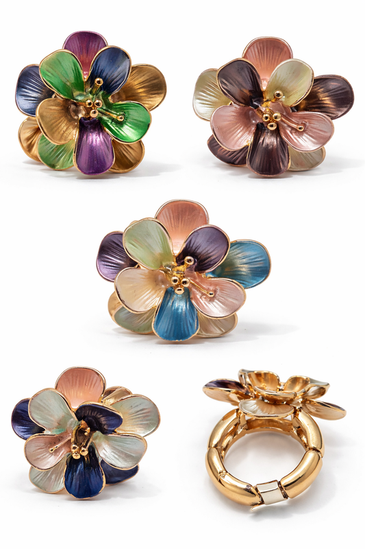 Ring Elastischer Ring Emailliertem Volant Blume Farben One-Size Amorino