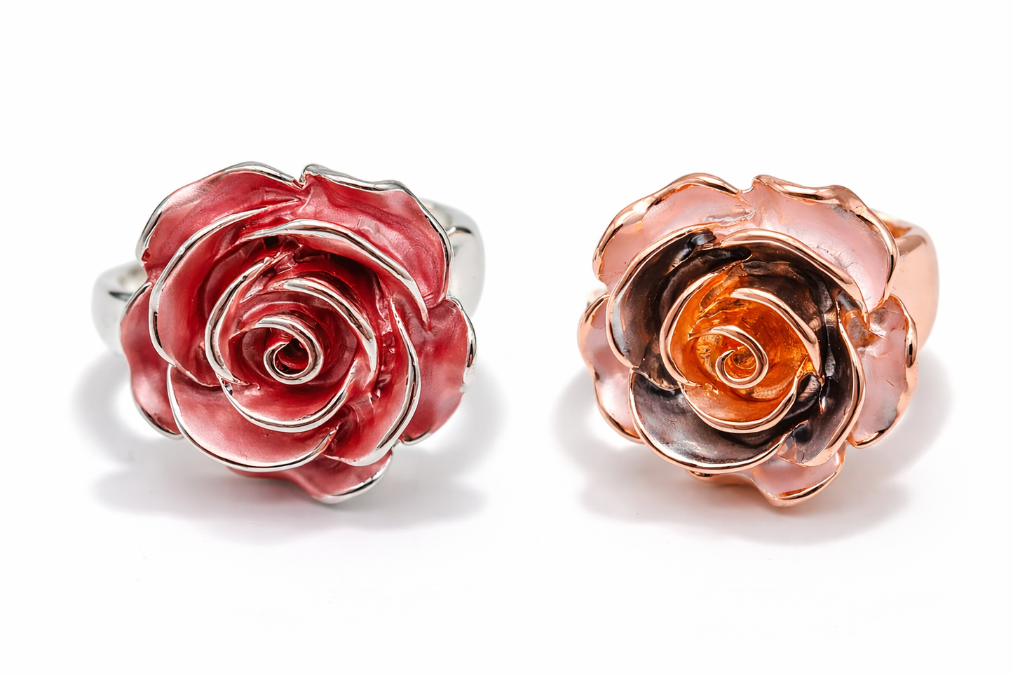 Ring Elastischer Ring Emailliertem Volant Rosen-Design Blumen Amorino