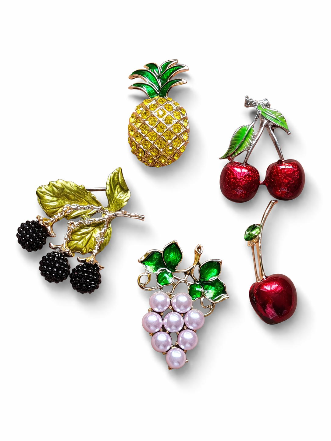 Brosche Obst Ananas Kirsche Brombeere Trauben Anstecknadel