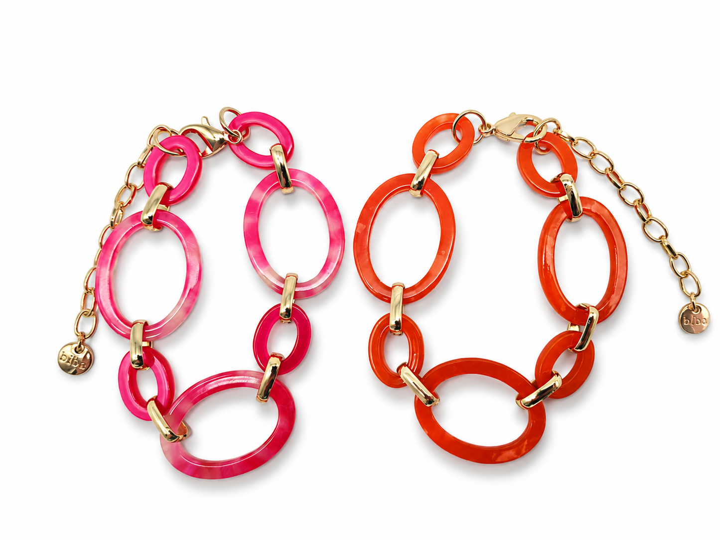 Armband Orange Pink Acryl Kreise Ovale verstellbar Biba Retro