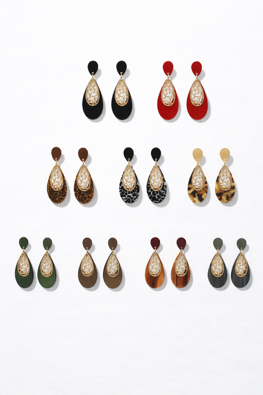 Biba Ohrringe ohrhänger Acryl goldfarbenes Ornament  Farben nickelfrei