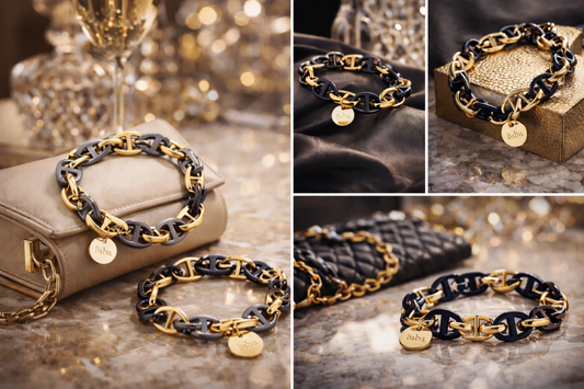 Armband Gliederarmband Goldfarben Graubraun Schwarz Acryl Nickelfrei Biba