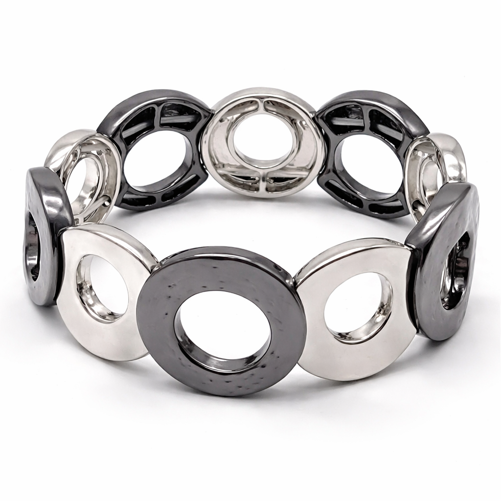 Armband elastisches Zweifarbig Satiniert Glänzend Gun Metal Amorino