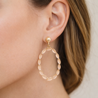 Ohrringe Orhänger Gold  Beigefarbenen Cat-Eye Stones Nickelfrei Oval Sweet7