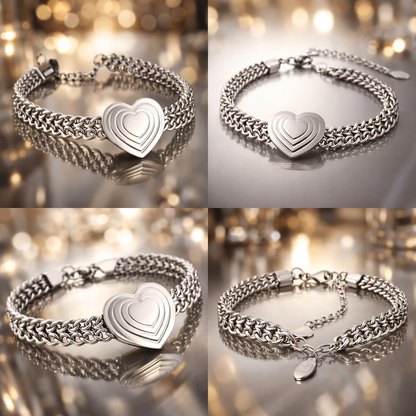 Armband auffälliges Gliederarmband Herz Silberfarben Liebe Romantik Yehwang