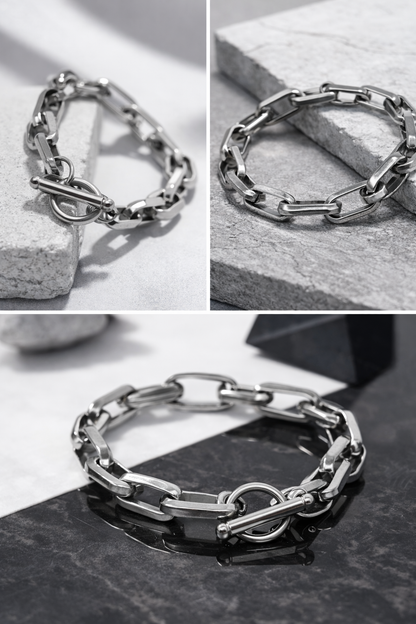 Armband grobe Silberfarbene kette mit Knebelverschluss Unisex Trend Cosmos